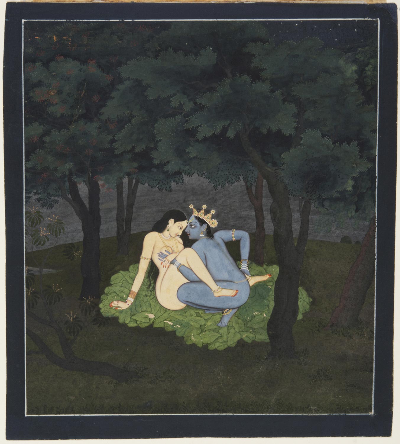 Radha and Krishna in their Forest Love Nest - Kangra or Guler Painting, Late 18th Century