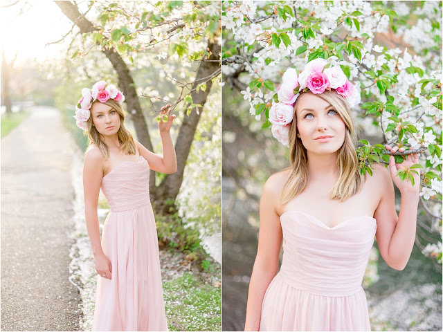 bridal, wedding, bride, makeup, hair, dress, nj photography, cherry blossom, branch brook park, flower crown