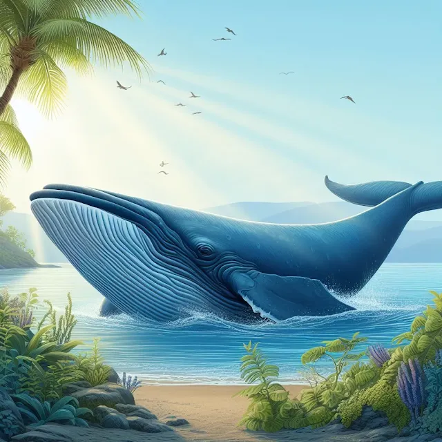 Ballena azul en la costa