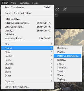 Lalu klik menu Filter -> Distort -> Polar Coordinates...