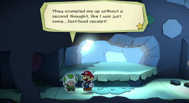 Paper Mario Color Splash green Toad rescue squad crumpled fast-food receipt