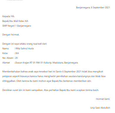 Contoh Surat Tidak Masuk Sekolah Beserta Cara Membuatnya