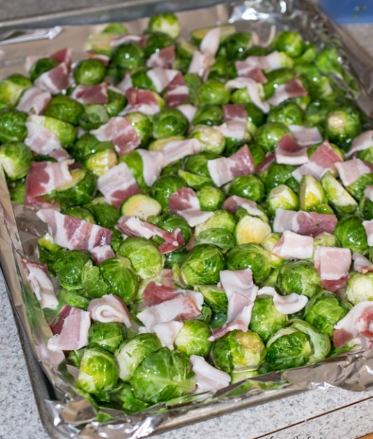 Oven Roasted Brussels Sprouts with Bacon