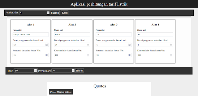 Source Code PHP Aplikasi Perhitungan Tarif Listrik Sederhana