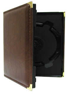 Caja DVD encuadernado en piel sintética en color habano