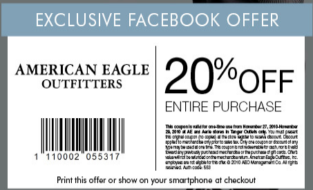 ... coupon for 20% off American Eagle or print off the above coupon. The