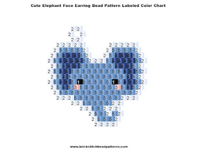 Free Cute Elephant Face Earring Brick Stitch Bead Pattern Labeled Color Chart
