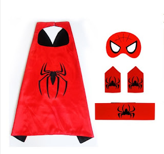  Superhero Spiderman Costume Cosplay Cape mask wrist belt set dress up for kids