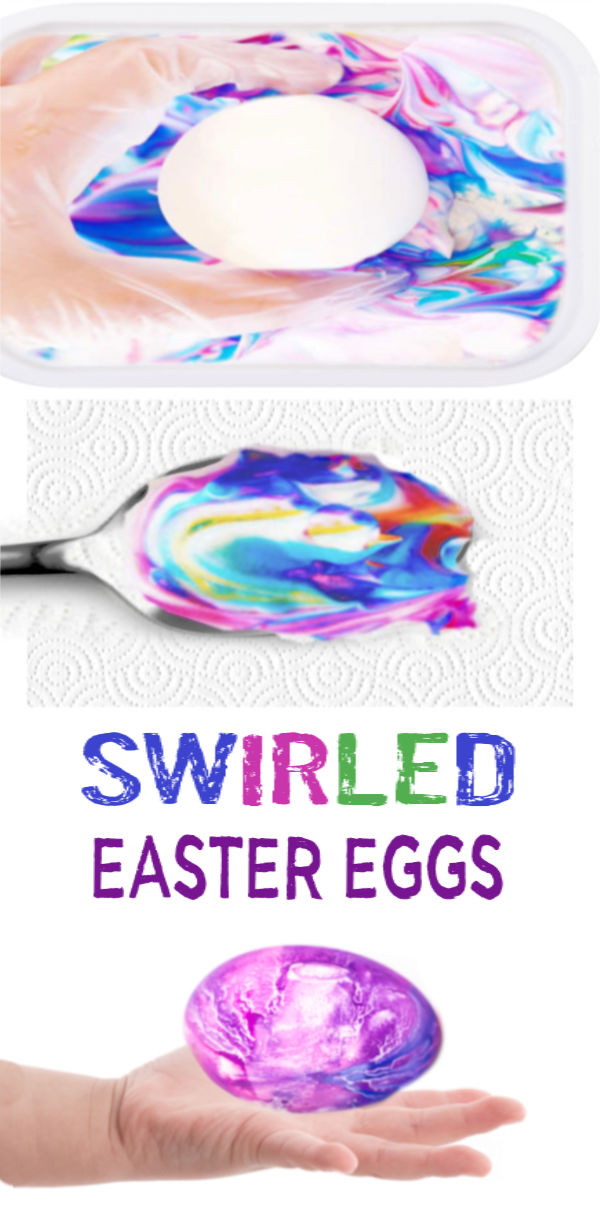 Decorate & dye Easter eggs using shaving cream!  The swirled effects created will wow kids of all ages, making this the perfect Easter craft. #swirledeggs #shavingcreameggs #shavingcreameggdying #shavingcreameastereggcoloring #marbleizedeastereggs #marbleizedeggs #eastereggdyeideas #eastereggdecoratingforkids #easteractivitieskids #growingajeweledrose