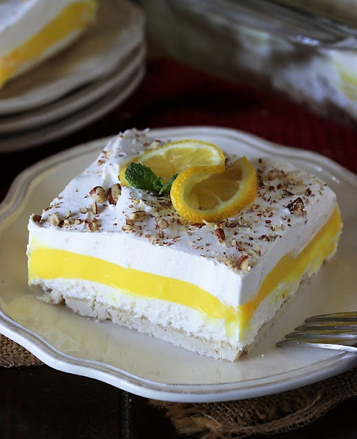 Plate with Piece of Lemon Lush Dessert Image