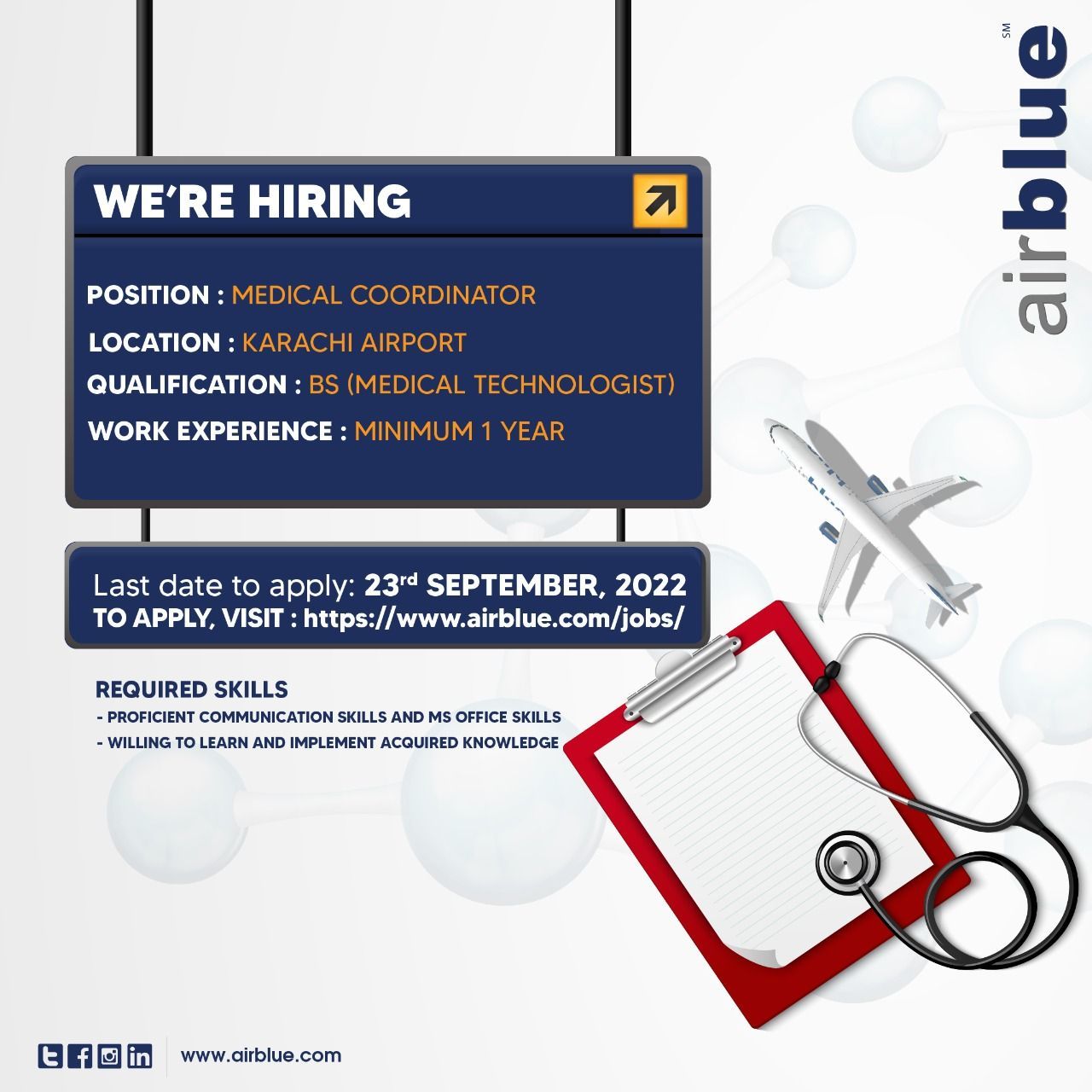 AirBlue Pakistan Jobs for Medical Coordinator
