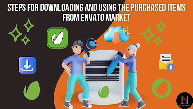 Steps for downloading and using the purchased items from Envato Market