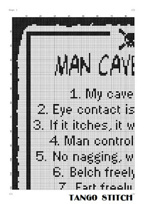 Man cave rules funny quote Valentines romantic cross stitch pattern