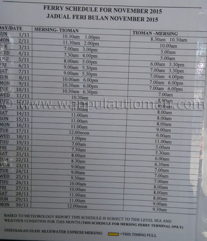 FERRY SCHEDULE FOR NOVEMBER 2015