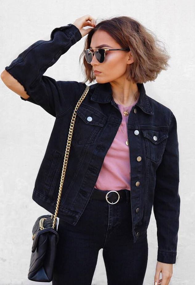 denim fashion trends: jacket + bag + top + jeans