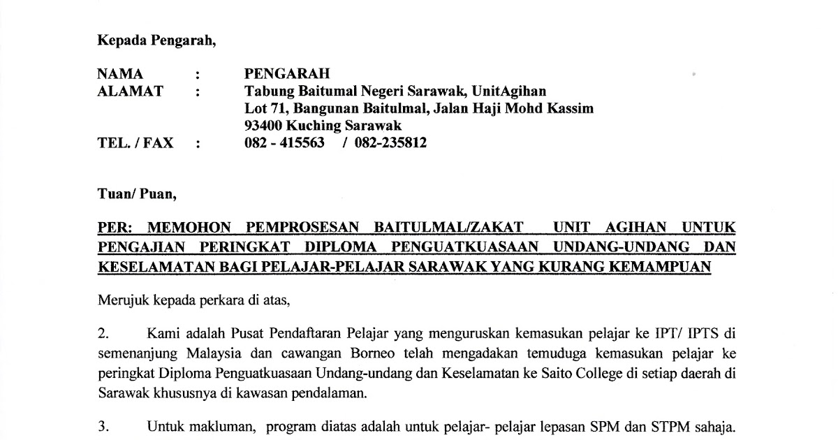 Contoh Surat Permohonan Sewa Tapak Niaga