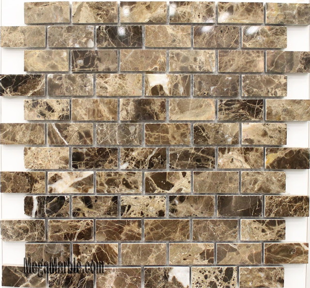 Dark Emperador Marble Polished Mosaics Meshed 12 X 12 1x2