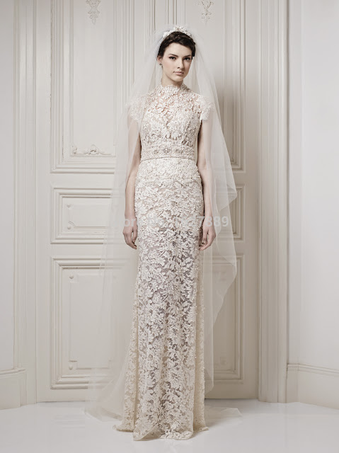 Elegant-High-Neck-Wedding-Dress-Champagne-Sheath-Column-Hollow-Back-Full-Length-Lace-Bridal-Gown