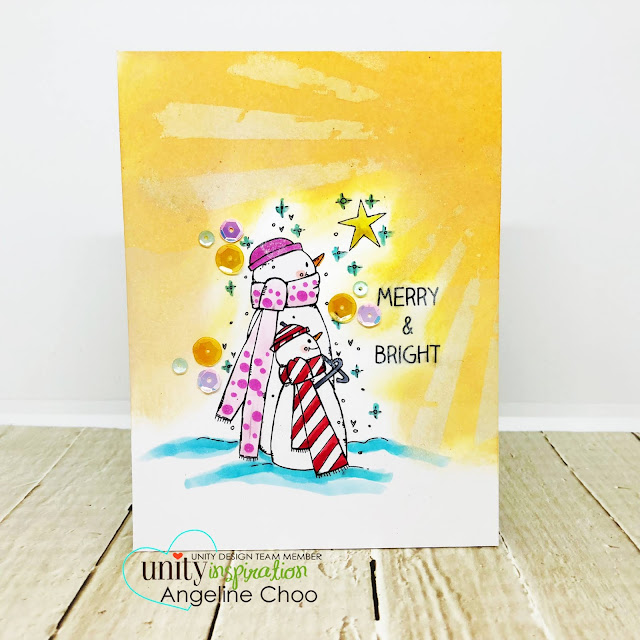 ScrappyScrappy: July Blog Hop with Unity Stamp - Star Burst Christmas Card #scrappyscrappy #unitystampco #tyoutube #quicktipvideo #card #cardmaking #craft #crafting #christmas #christmascard #timholtz #distressoxide #snowman #starburst #merryandbright #cpicmarkers