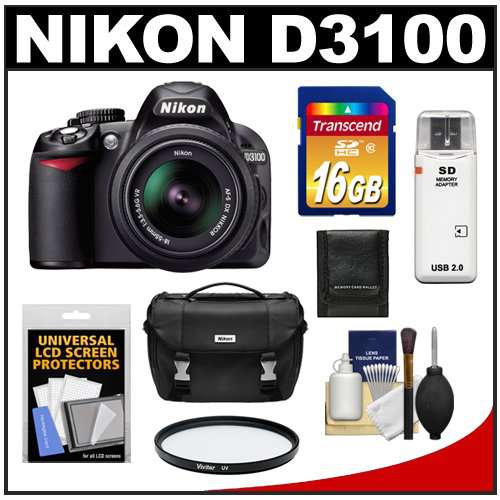 Nikon D3100 Digital SLR Camera & 18-55mm VR Lens with 16GB Card + Filter + Case + Accessory Kit