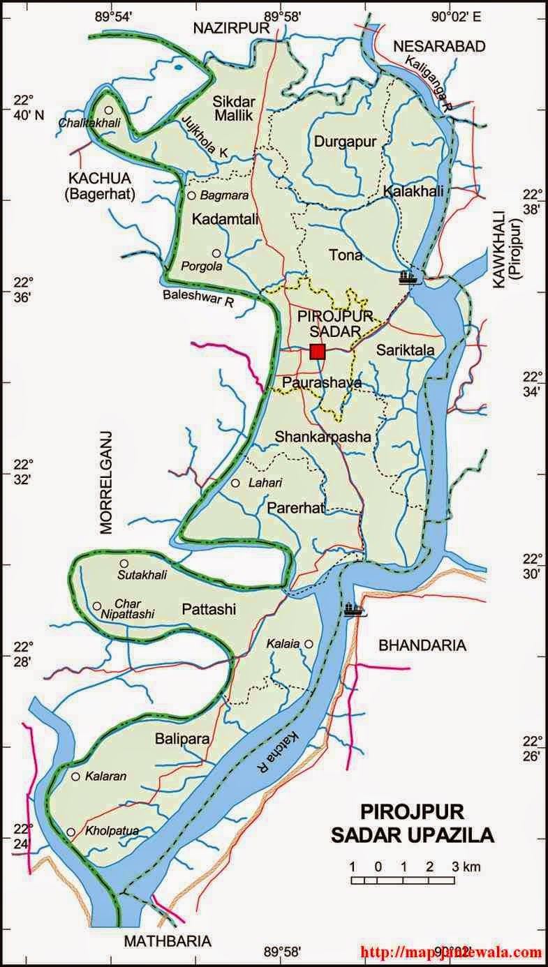 pirojpur sadar upazila map of bangladesh