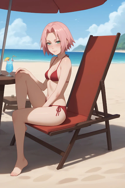 Nữ ninja làng lá Sakura Haruno mặc bikini trên bãi biển 5