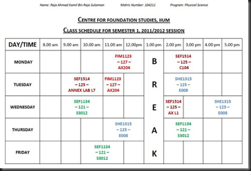 My schedule for this semester