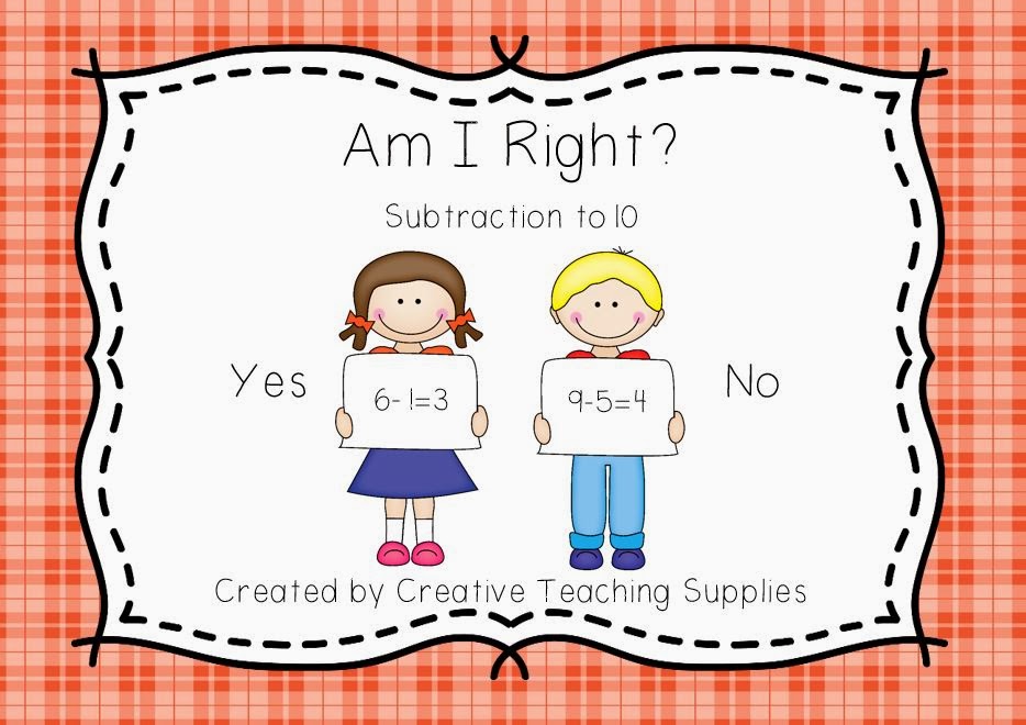 http://www.teacherspayteachers.com/Product/Am-I-Right-Subtraction-to-10-1053083