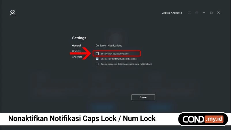 Nonaktifkan Notifikasi Caps Lock Num Lock