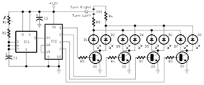 Sequential Turn Lights Driver Four-LED left and right sequence Particularly suited to motorcycles
