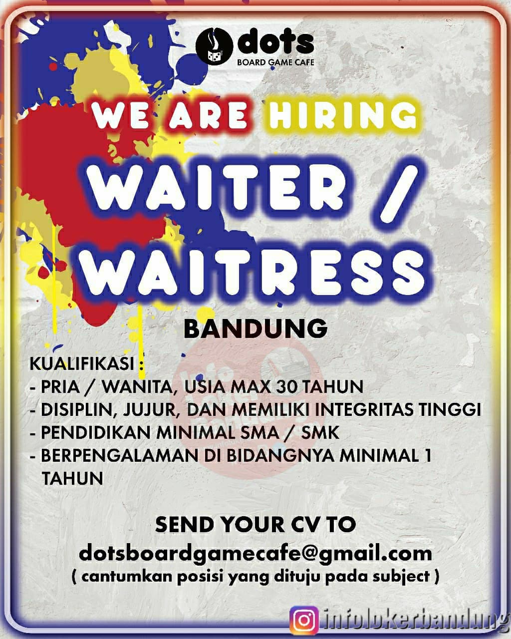 Lowongan Kerja Waiter / Waitress DOTS Board Game Cafe Bandung Januari 2021
