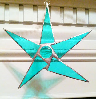 teal stained glass star ornament handmade by glassygal1 on etsy