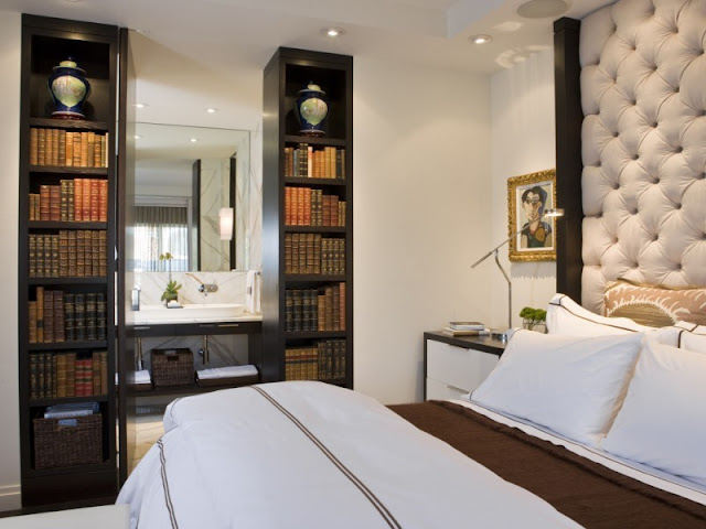 Photo of modern book shelves in the bedroom
