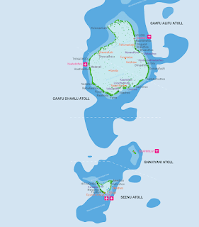 Mapa de los atolones de Maldivas.