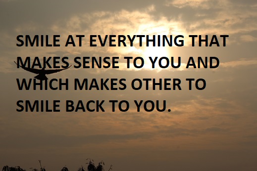 SMILE AT EVERYTHING THAT MAKES SENSE TO YOU AND WHICH MAKES OTHER TO SMILE BACK TO YOU.