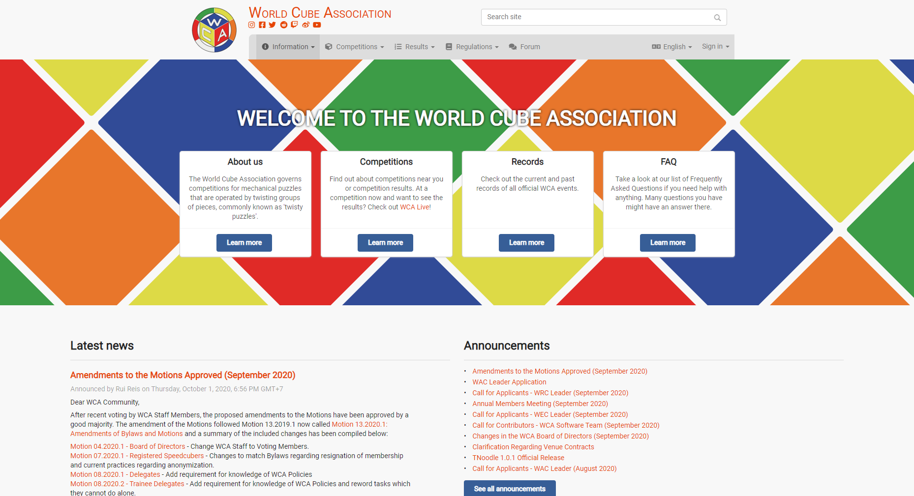 WCA homepage website