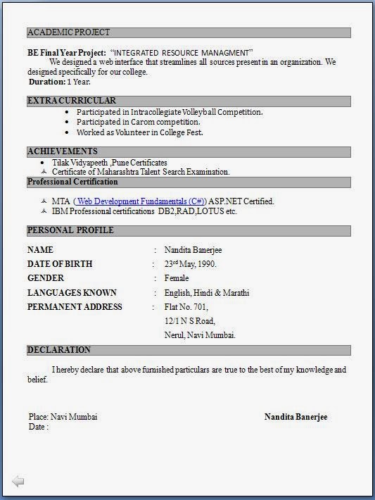 Resume For Freshers Doc Engineer+Fresher+Resume+Format