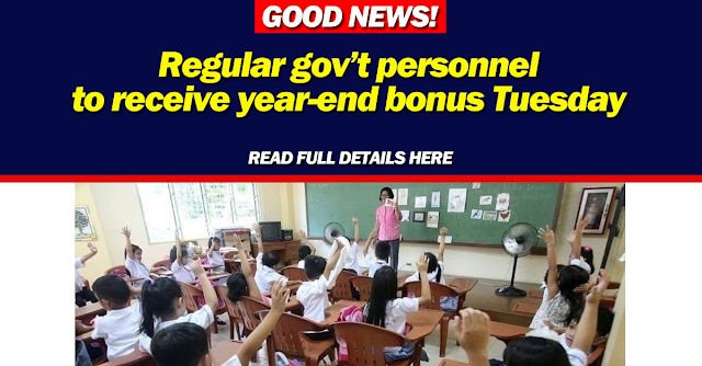 Regular gov’t personnel to receive year-end bonus Tuesday