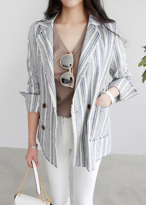 Striped Frayed Edge Jacket