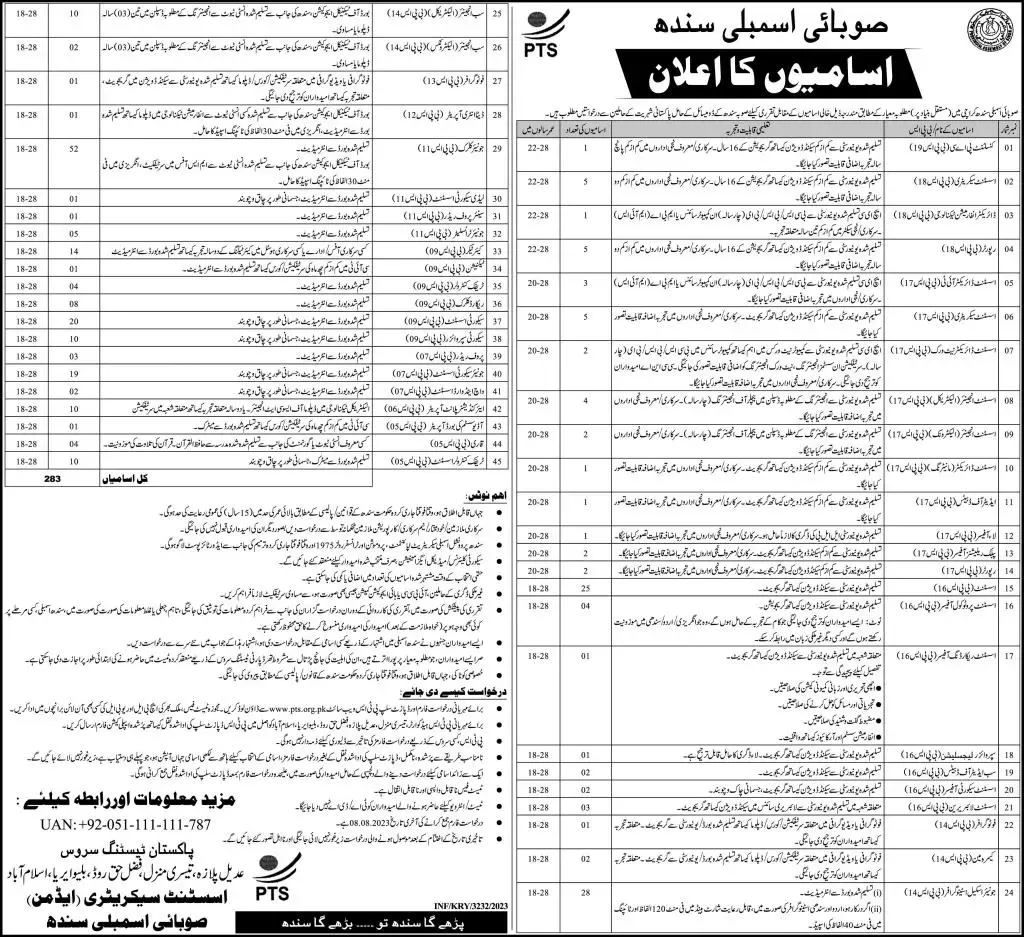 Latest Advertisement Provincial Assembly of Sindh Jobs 2023 Application Form