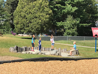 Kids playing on the logs