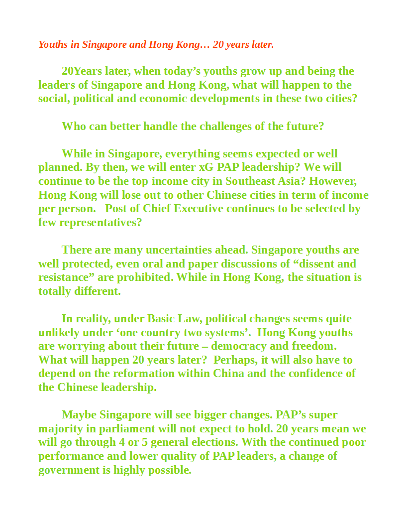 Youths in Singapore and Hong Kong… 20 years later.