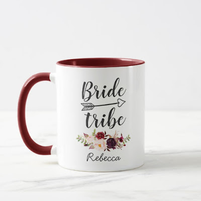  Burgundy Red Boho Floral Bridesmaid Bride Tribe Mug