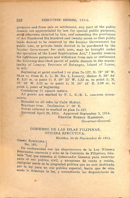 Executive Order No. 107 series of 1914 English version continued.