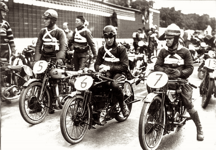  the start of the 1927 Isle of Man TT from left Tommy Span Sunbeam 