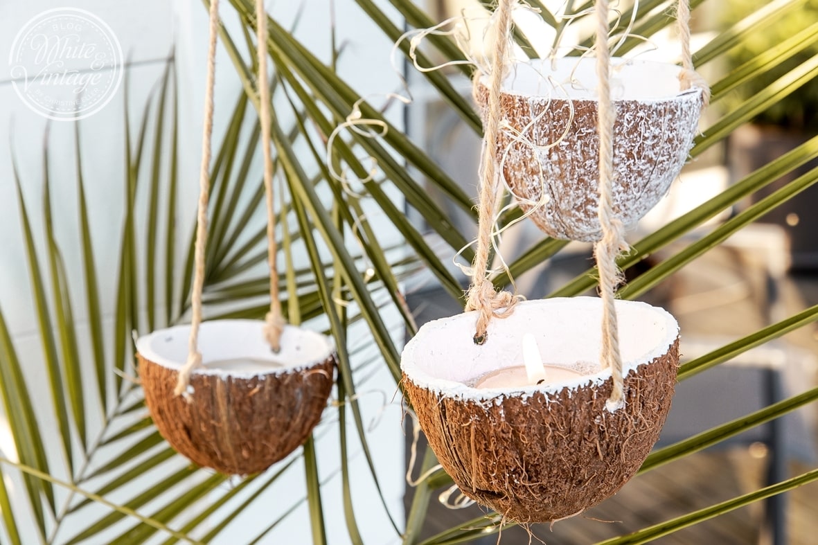 Teelichthalter zum Hängen aus Kokosnussschalen basteln