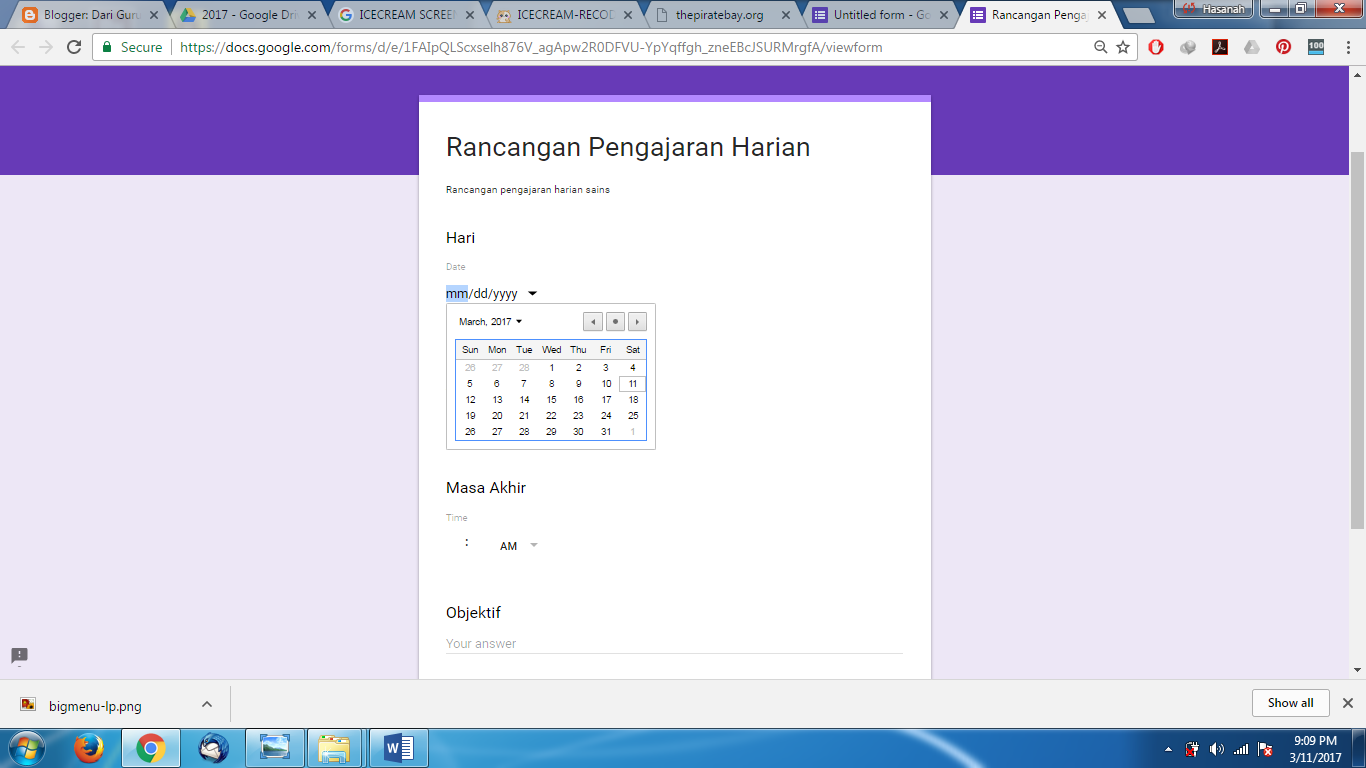 Borang Soal Selidik Google Form