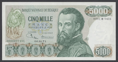 European Currency banknotes Belgium 5000 Belgian francs