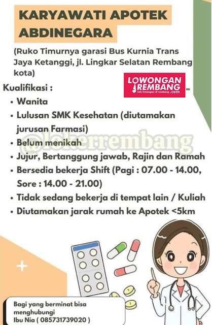 Lowongan Kerja Pegawai Asisten Apoteker Apotek Abdinegara Ketanggi Rembang