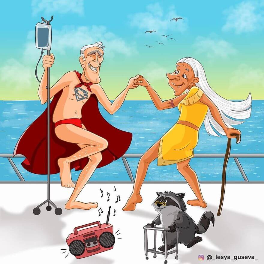 15 Beautiful Illustrations Of Popular Cartoons And Comic Characters In Old Age - Superman, Pocahontas And Meeko